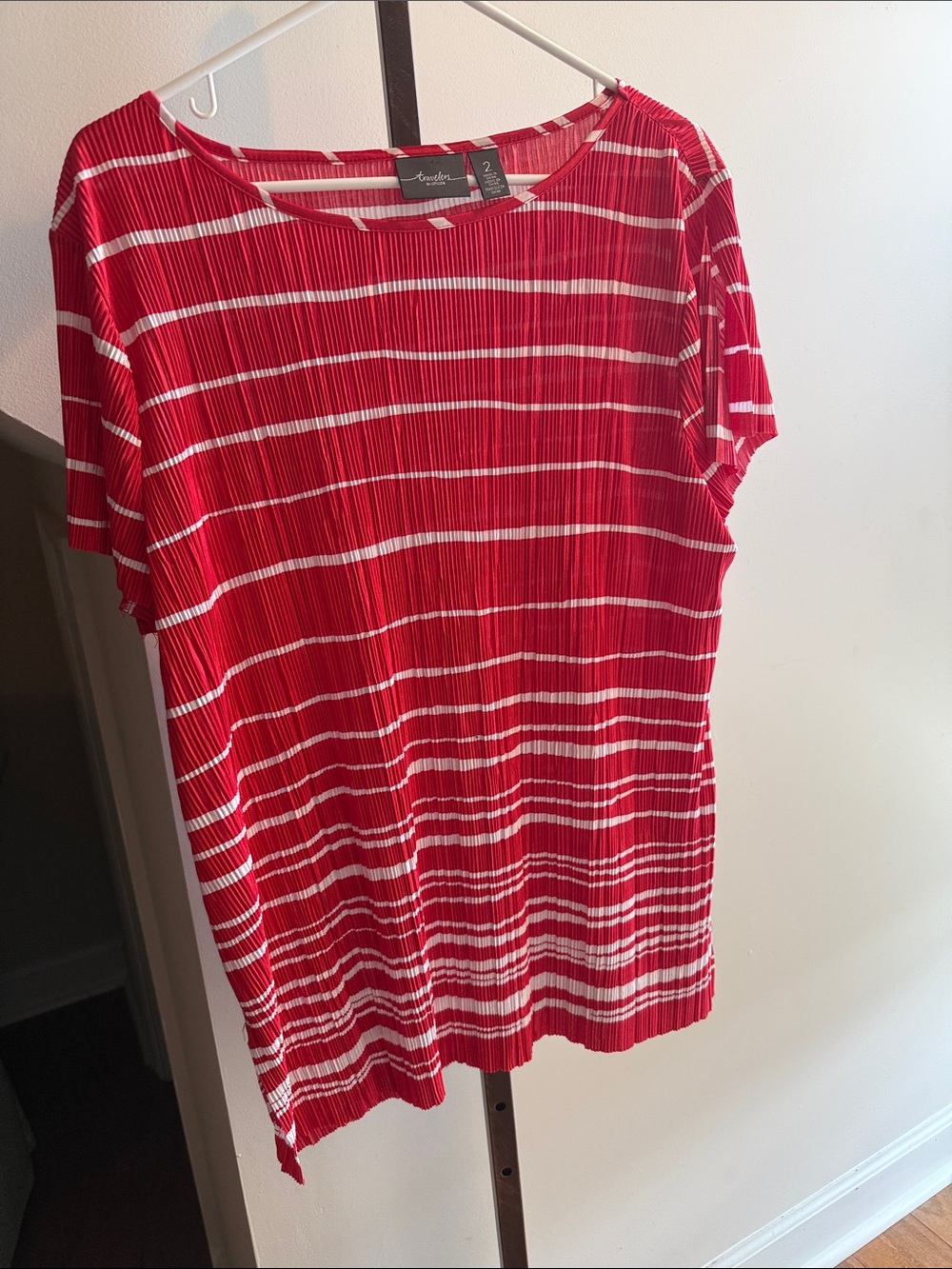 Chico’s Red Striped Short-Sleeve Top by Kasper